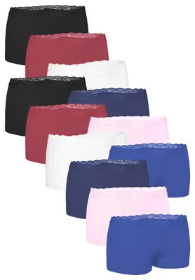 Produktbild von Fabio Farini - 12 Stück Damen Unterhosen - Microfaser Frauen Boxer Slip mit dezenter Spitze am Bund