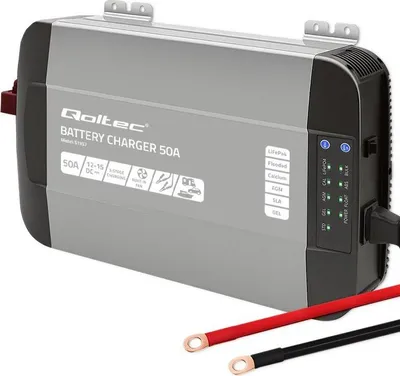 Image de Chargeur de batterie monolithique professionnel intelligent Qoltec pour batteries LiFePO4 AGM GEL SLA | 50 A | 12 V