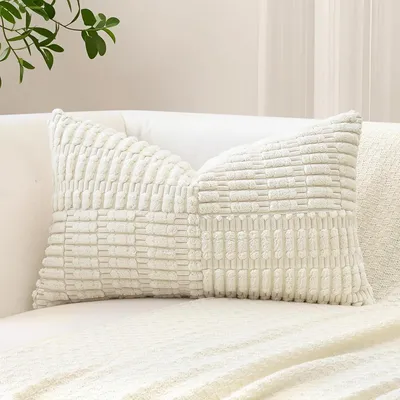 Produktbild von Kissenbezug Cord Kreuz Streifen Boho 30x50cm Creme Weiß 1 Stück