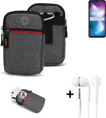Produktbild von K-S-Trade Gürteltaasche + Kopfhörer kompatibel mit Xiaomi Redmi 9 Activ Handy Tasche Holster Schutz Hülle Handy Hülle grau Zusatzfächer 1x