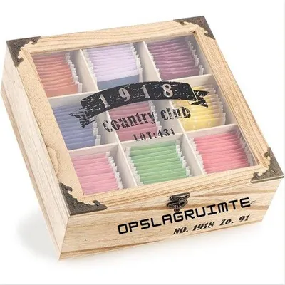 Produktbild von Famanu Teebox mit Sichtfenster - 9 Fächer, Holz