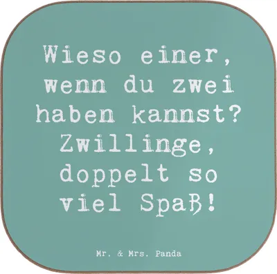 Produktbild von Mr. & Mrs. Panda Tischuntersetzer Spruch Zwillinge Spaß - Meeresbrise - Geschenk, Untersetzer Glas, Geschenke Sternzeichen, Coaster, Tierkreiszeichen, für Gläser, lebhaft