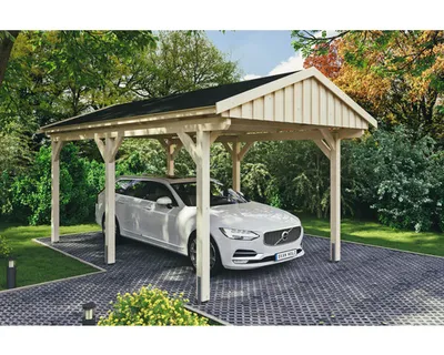 Produktbild von Einzelcarport SKAN Holz Fichtelberg inkl. Dachschindeln schwarz 317 x 566 cm natur