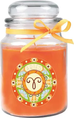 Produktbild von HS Candle "Sternzeichen" Duftkerze  im Bonbonglas ( Widder ) - viele Motive zur Auswahl, 500g - Brenndauer bis zu 110 Std - Aries