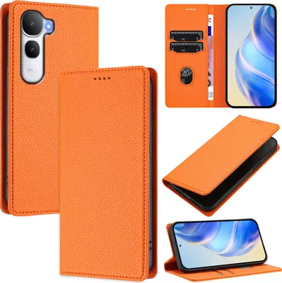 Image de Housse en cuir Litchi pour vivo Y400 4G Wallet Porte-cartes Stand-fonction Housse Orange