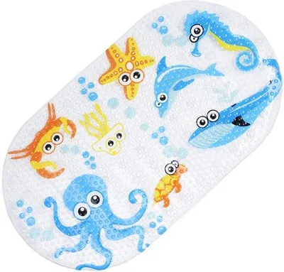 Zdjęcie produktu dla Ibenzoa® Antypoślizgowa mata do kąpieli dla małych dzieci z przyssawkami – wzór z motywami morskimi, 69 x 39 cm, odporna na pleśń i miękka