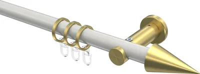 Produktbild von Interdeco Gardinenstange / Vorhangstange Weiß / Messing-Optik, Typ Platon Savio (Kegel), 20 mm Ø 1-läufig, 400 cm