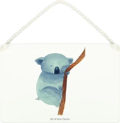 Produktbild von Mr. & Mrs. Panda Schild Koalabär DIN A4 - Weiß - Geschenk, Traum, Wandbild Holz, Türschild, wandtafel, Bär, schlafen, Träumen, Schlafzimmer, Lustige Sprüche, Koala, Deko