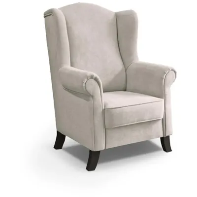 Produktbild von Ohrensessel LEONARDO Relax Sessel für Wohnzimmer, Polstersessel, Velours Beige, Holzbeine Wenge