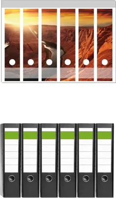 Produktbild von Wallario 6 Stück breite Ordner inkl. Klebeetiketten mit Motive Grand Canyon bei Sonnenuntergang -  Set mit Rückenschildern / Ordnerrücken Stickern
