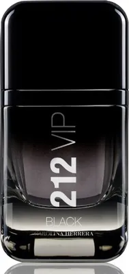 A black bottle of Carolina Herrera 212 VIP Black Eau de Parfum for men.