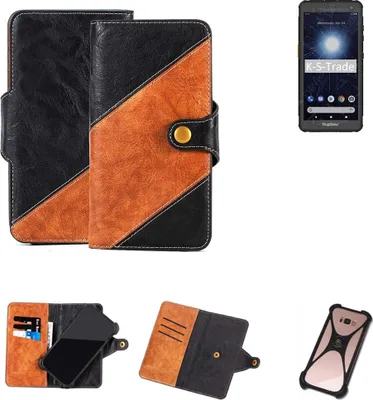 Produktbild von K-S-Trade Handyhülle Schutzhülle Bookstyle Case Wallet-Case kompatibel mit RugGear RG655 Handy Cover Bumper Klapphülle schwarz hellbraun 1x
