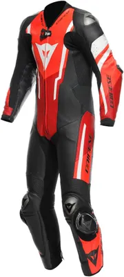 Zdjęcie produktu dla Dainese Misano 3 D-Air – jednoczęściowy kombinezon motocyklowy z poduszką powietrzną i perforacją, czarno-czerwony, rozmiar 44