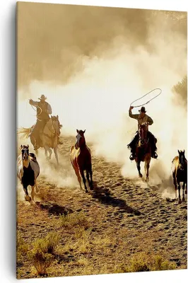 Produktbild von Bild auf Leinwand - Leinwandbild - Einteilig - Cowboys Pferde Galopp - 70x100cm - Wand Bild - Wanddeko - Wandbilder - Leinwanddruck - Wanddekoration - Leinwand bilder - Wandbild - PA70x100-2693