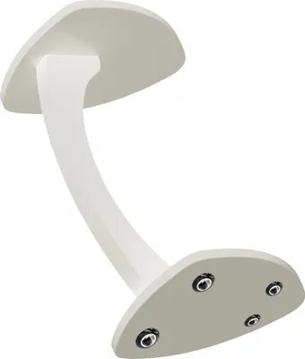 A white side table with a C-shaped frame and a curved support.