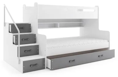 Produktbild von BMS Etagenbett für Kinder MAX 3 Weiß Graphit mit 2 Matratzen