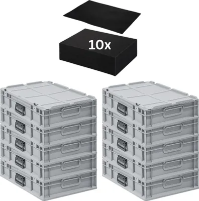 Produktbild von SparSet 10x Eurobox NextGen Portable mit Rasterschaumstoff & Schaumstoffeinlage Germany | HxBxT 13,5x40x60cm | 23 Liter | Eurobehälter, Transportbox, Transportbehälter, Stapelbehälter