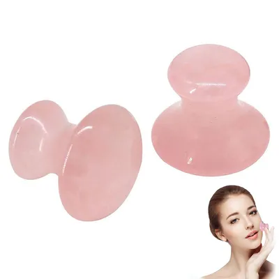 Produktbild von Gua Sha Stein Set 2er Rosenquarz Massagepilz, Gesichtsmassage Stein Jade Massage Werkzeug für Gesicht Körper Wellness