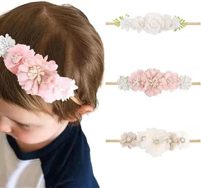 Produktbild von Nylon-Haarband-Set für Mädchen - 3 Stück - Blumenmuster - für Neugeborene und Kleinkinder