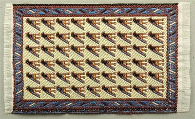 Produktbild von Miniatur Teppich, reines Polyester für Krippe, Puppenhaus, beige blau. 5x9cm
