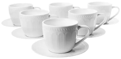 Immagine prodotto di DUO | Tazza - Tazza da caffè con piattino - 260 ml - Set da 6 - bianca - Tazze da tè - in porcellana - Confezione regalo