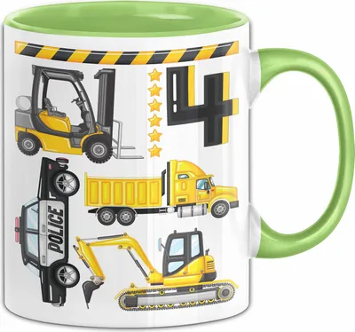 Produktbild von 4. Geburtstag Geschenk Tasse Becher Jungen Jungs Baustelle Polizei Geburtstagsgeschenk 4 (Grün)