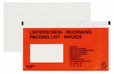 Produktbild von 250x DOCUFIX Dokumententaschen *Lieferschein/Rechnung* DIN Lang 240x115mm
