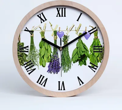 Produktbild von Holzuhr 30fi cm wanduhr - schwarze Spitzen - Kräuter auf einer Schnur