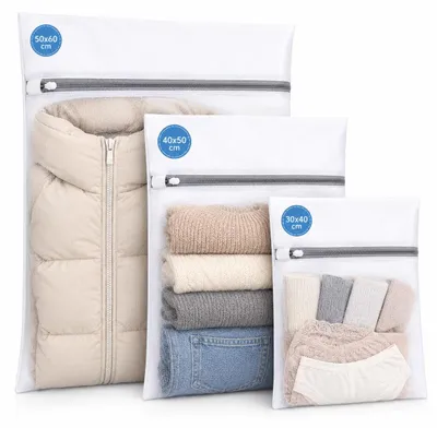 Waschsäcke 3er-Set XL, L, M mit Reißverschluss
