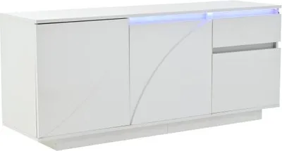 Produktbild von Weiss Seitenschrank Vitrinen 140x40x60cm Mit 3 Schraenken 1 Schublade LED Hochglanz Sideboard Verstellbare Einlegeboeden MDF Wohnzimmerschrank