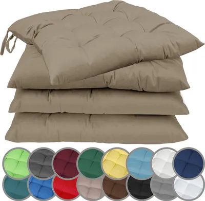 Produktbild von Sitzkissen Stuhlkissen mit Bändern 40x40cm 4er-Set in verschiedenen Farben Sand / Beige