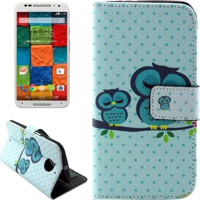 Produktbild von Handyhülle Tasche für Handy Motorola Moto X (2nd Gen.) Motiv Eulen auf Ast