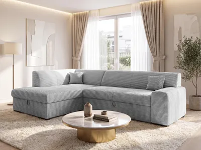 Produktbild von AX LIVING Couch Hellgrau Lucera 260 cm Schlafsofa mit Bettkasten L