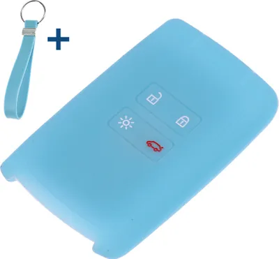 Produktbild von Auto Schlüssel Silikon Schutz Hülle + Schlüsselband Fluoreszierend Blau kompatibel mit Renault Megane Kadjar Clio Captur 4 Tasten KEYLESS SMARTKEY
