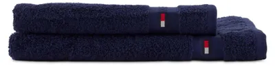 Produktbild von Tommy Hilfiger - Set mit 2 Handtüchern, Navy (Marineblau), Frottee, 520 g/m², 100% gekämmte Baumwolle, Jacquardborte und Stickerei, weich und saugfähig, 60 x 110 cm – Blu Navy