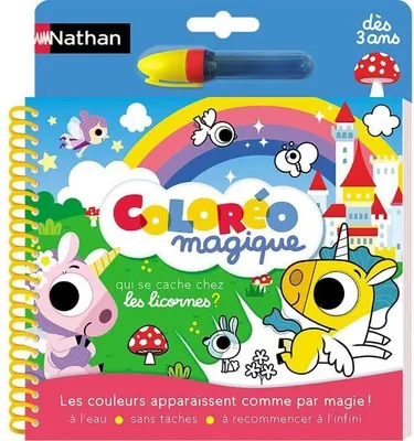 Zdjęcie produktu dla Magiczny Kolorowanka Jednorożce, Gra Kreatywna, Nathan, Od 3 Lat, Pisak Wodny, Wielokrotnego Użytku
