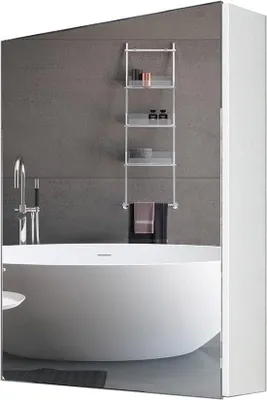 Produktbild von Famanu Badezimmer-Spiegelschrank 500x650mm - Weiß - Aluminiumrahmen - Ablage