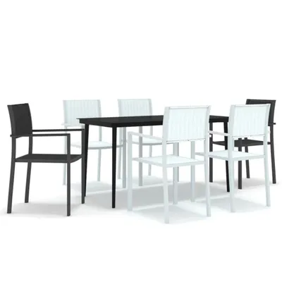 Image de vidaXL Ensemble de jardin 7 pièces noir et blanc