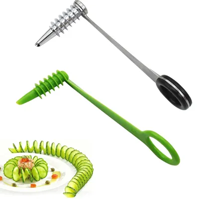 Image de 2 trancheuses à spirales pour légumes, en acier inoxydable, portables, idéales pour les pommes de terre, les concombres, les carottes et les fruits