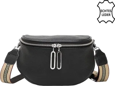 Produktbild von Leder Crossbody Bag in Schwarz – Handtasche als Umhängetasche, Brusttasche oder Gürteltasche