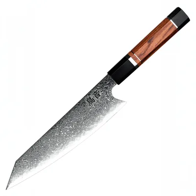 A single Japanese chef's knife is displayed against a white background.