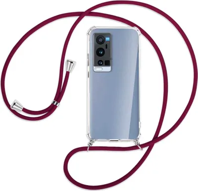 Produktbild von Handykette Backcover-Schutzhülle mit Band (Metall silberfarben) für vivo X60 Pro Plus 5G - dunkelrot