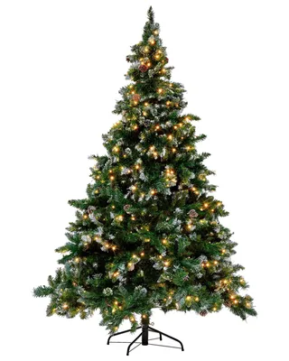 Produktbild von BELIANI Weihnachtsbaum 210 cm Grün Kunststoff Metall mit Schnee bestreut inkl. LED Beleuchtung Metallständer mit Zapfen geschmückt Weihnachten