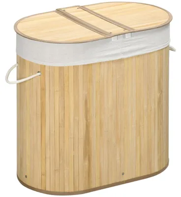 Produktbild von Wäschekorb Mit Deckel, 2 Abschnitte, Herausnehmbarer Wäschesortierer, Bambus Natur, Für Wäscheorganisation