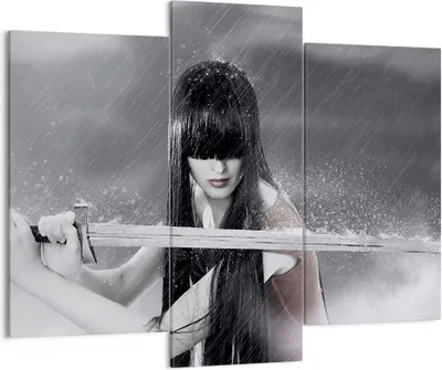 Produktbild von Bild auf Leinwand - Leinwandbild - Frau Aggression Schwert - 130x100cm - Wand Bild - Wanddeko - Leinwanddruck - Bilder - Kunstdruck - Wanddekoration - Leinwand bilder - Wandkunst - CB130x100-2261