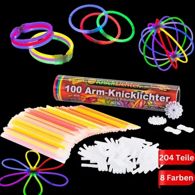 Produktbild von 100 Arm Knicklichter 8 Farben, Leuchtstäbe Neon Party Deko, Glow Sticks