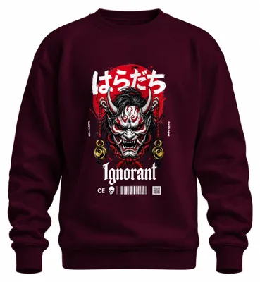 Obrázek produktu pro Mikina s potiskem "Maske Hannya", japonský démon, styl Y2K, samuraj, anime, barva: vínová, velikost: XL