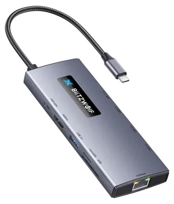 Produktbild von 10-in-1 Dockingstation mit Type-C PD 100W, USB3.0 Type-C 3.0, 4K@60HZ, SD- & TF-Kartensteckplatz, RJ45 1000Mbps
