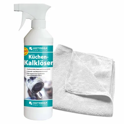 Produktbild von HOTREGA Küchen Kalklöser 500 ml + Microfasertuch 40 x 40 cm