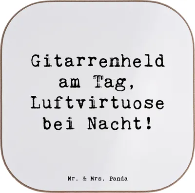 Produktbild von Mr. & Mrs. Panda Untersetzer für Gläser Spruch Gitarrenheld - Weiß - Geschenk, Tischuntersetzer, Lernen, Glas, Musik, Instrument, Musiker, Freiheit, Coaster, Abenteuer